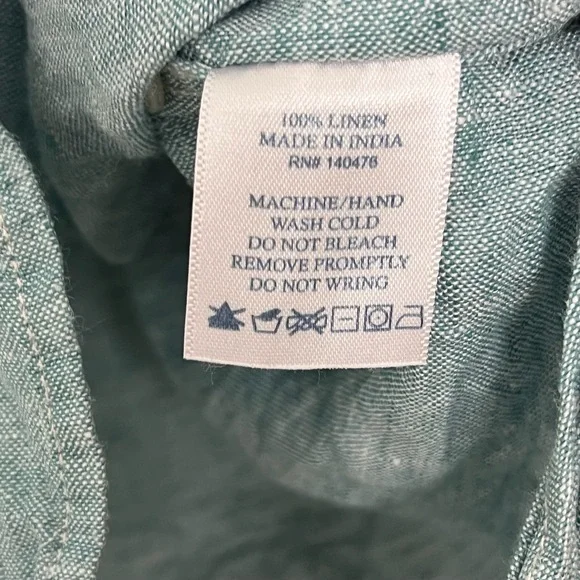 Faherty Light Teal Linen Long Sleeve Collared Buttonup Chest Pockets Size Medium - Picture 4 of 6